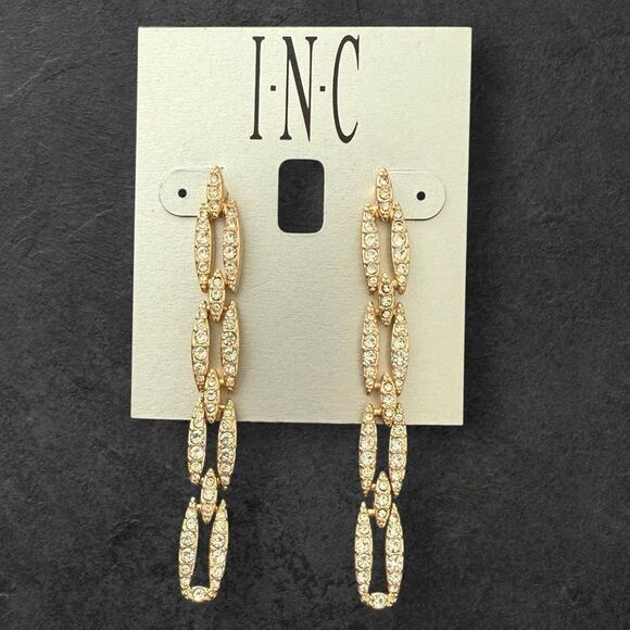 INC International Concepts Gold-Tone Cry Link Linear Chain Link Earrings - Picture 1 of 3